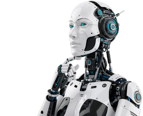 AI Robot Thinking, Side View, Isolated on a Transparent Background, PNG format