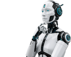 AI Robot Thinking, Side View, Isolated on a Transparent Background, PNG format
