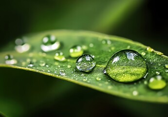 Nature close-up water droplets on green leaf macro photography lush environment aesthetic viewpoint