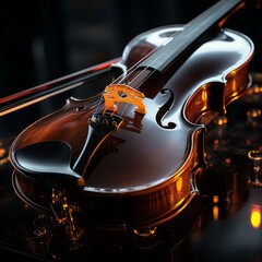Fototapeta premium Detailed Symphony of Reflections A Polished Violin Masterpiece with Warm Tones and Rich Shadows
