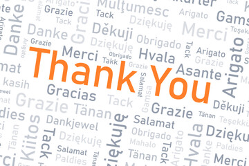 Thank you words in many languages. Different international language thank you word collage.