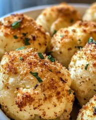 Fototapeta premium Crispy Golden Brown Potato Croquettes Garnished with Fresh Herbs Culinary Delights Close Up View
