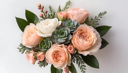 Elegant Floral Arrangement Featuring Roses and Succulents with Subtle Colors