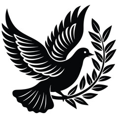 dove with olive branch silhouette vector