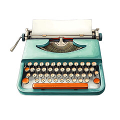 typewriter cartoon isolated on white background full depth of field 