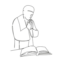 One continuous single drawing line art flat doodle religion, christianity, church, priest, clergy, spirituality, bible. Isolated image hand draw contour on a white background, hand drawn, not AI