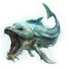 Prehistoric Aquatic Predator with Powerful Jaw and Sharp Teeth Baring its Mouth Underwater Creature