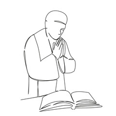 One continuous single drawing line art flat doodle religion, christianity, church, priest, clergy, spirituality, bible. Isolated image hand draw contour on a white background, hand drawn, not AI