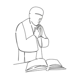 One continuous single drawing line art flat doodle religion, christianity, church, priest, clergy, spirituality, bible. Isolated image hand draw contour on a white background, hand drawn, not AI