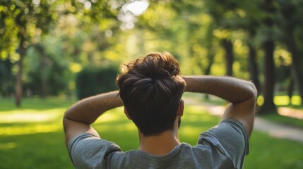 Hair restoration experience portrayed in a tranquil park setting. Featuring nature and self-care