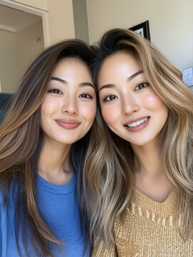 Harmonious Image of Twin Sisters Smiling in Warm Tones of Light and Friendship Bonds Captured 96