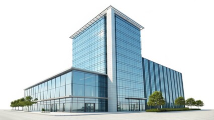 Obraz premium Modern Glass Office Building 3D Render, Architectural Visualization, Urban Design, Skyscraper Office Building, 3D Rendering