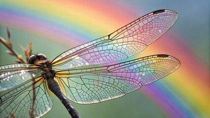 Rainbow Dragonfly Close-up Macro Photography of Insect Wings, Nature, Fantasy, Odonata Dragonfly, Macro Photography