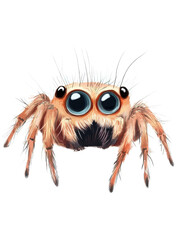 Close-up image of a spider showcasing large eyes and detailed features on a natural background isolated on transparent background.