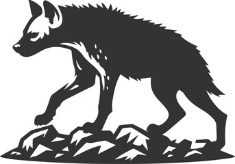 A hyena stepping carefully through rocky terrain vector animal silhouette