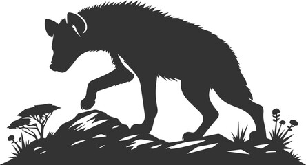 A hyena stepping carefully through rocky terrain vector animal silhouette