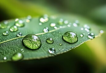 Nature drops close-up of water droplets on green leaf lush environment macro photography