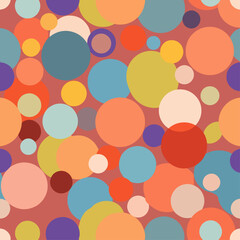 A pastel polka dot pattern of colorful circles forms an abstract, cheerful background.	