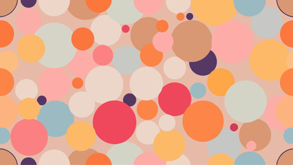 A pastel polka dot pattern of colorful circles forms an abstract, cheerful background.	