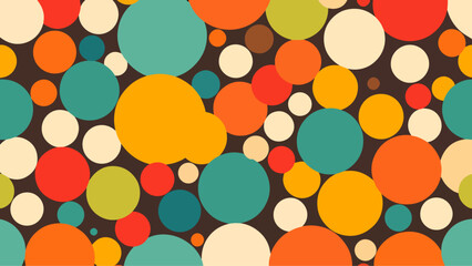 A pastel polka dot pattern of colorful circles forms an abstract, cheerful background.