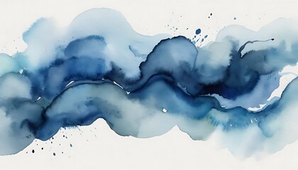 Abstract Watercolor Painting with Flowing Blue Tones and Subtle Splatters
