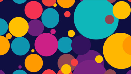 A pastel polka dot pattern of colorful circles forms an abstract, cheerful background.