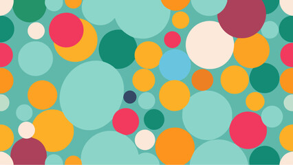 A pastel polka dot pattern of colorful circles forms an abstract, cheerful background.