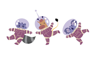 Cute Animal Astronaut Characters in Space Suit Vector Set