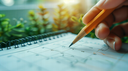 Woman Marking Date On Calendar With Pencil