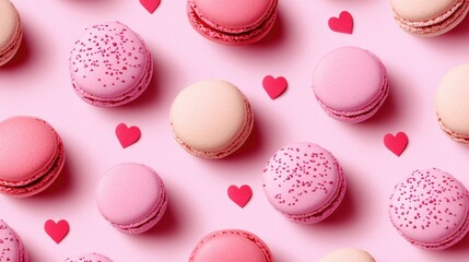 Obraz premium Delightful pink macarons with hearts sweet treats confectionery setting playful vibe aesthetic presentation