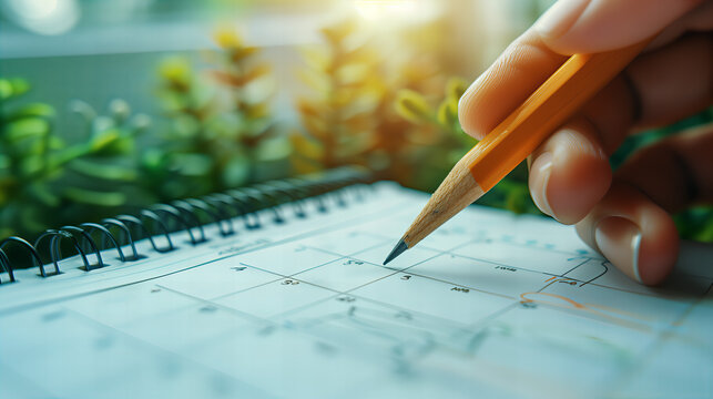 Woman Marking Date On Calendar With Pencil