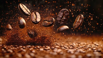 Flying Coffee Beans Creating Aromatic Visual and Sensory Delight