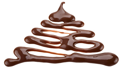 abstract tree shape made of glossy chocolate sauce, artistic liquid cocoa splash, sweet dessert decoration, isolated background
