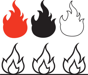 Fire flame vector icons. Flaming badge. Igniting border and lines.