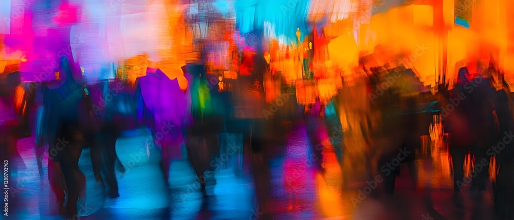 Aufkleber Vibrant dynamic blur of colorful lights shapes and movement in an urban setting creating a captivating immersive atmosphere that evokes a sense of excitement joy and emotion