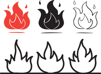 Fire flame vector icons. Flaming badge. Igniting border and lines.