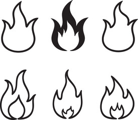 Fire flame vector icons. Flaming badge. Igniting border and lines.