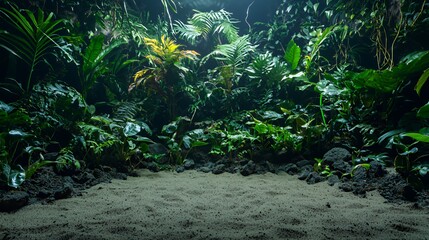 Lush Green Tropical Jungle with Sand Ground