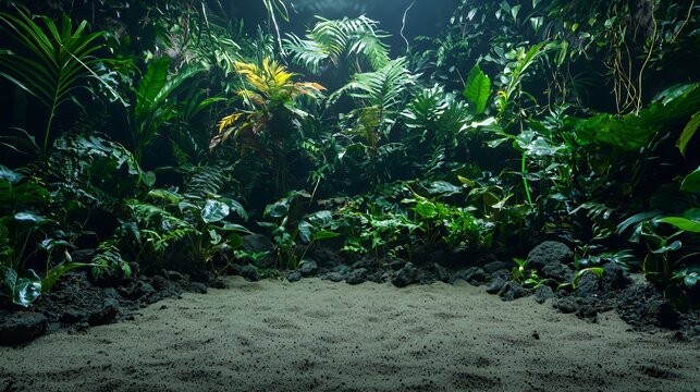 Lush Green Tropical Jungle with Sand Ground - Powered by Adobe