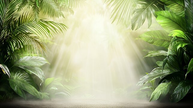Lush Green Tropical Jungle with Sunlight Rays