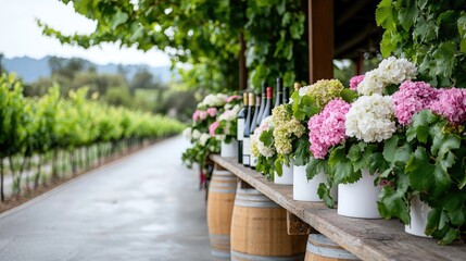 Vineyard wine tasting, floral decor, summer