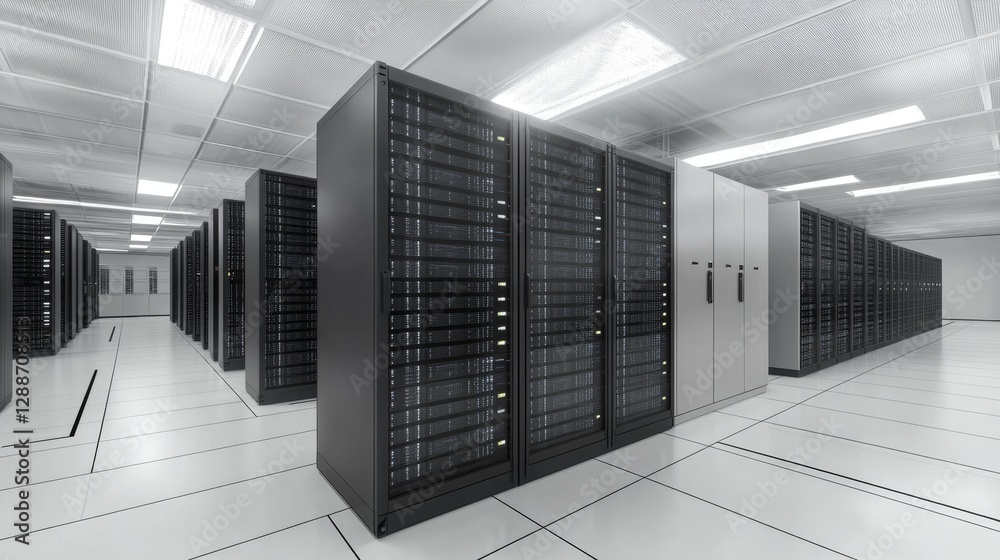 Poster visualizing cloud computing integration server room 3d render digital environment internal perspecti