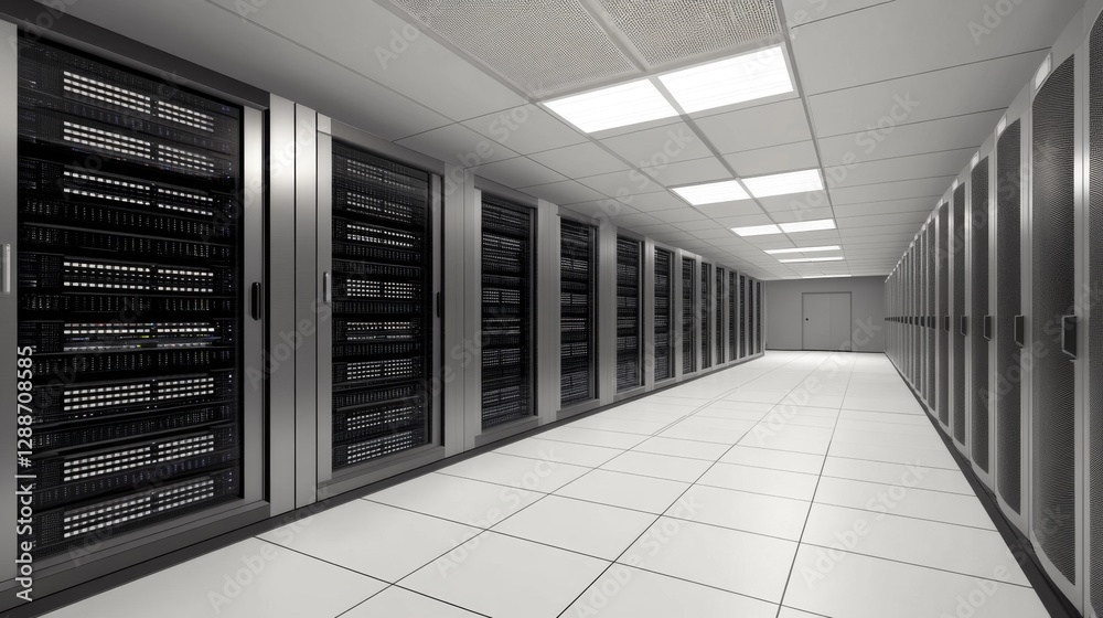 Poster visualizing cloud computing in a server room data center 3d render digital environment technical per