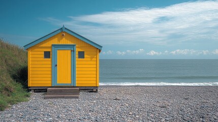 Yellow Beach Hut on Pebble Beach