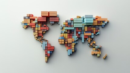 Global shipping containers distribution world map digital art maritime environment aerial view geographical analysis
