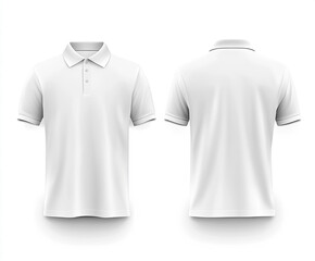 Men white polo shirt front and back view, Isolated blank front and back polo t-shirt for graphic design mock up