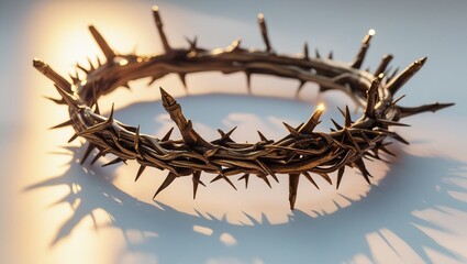 Jesus Christ with Crown of Thorns and Cross &ndash; Easter Resurrection, Faith, and Salvation Symbol for Christianity and Holy Celebration