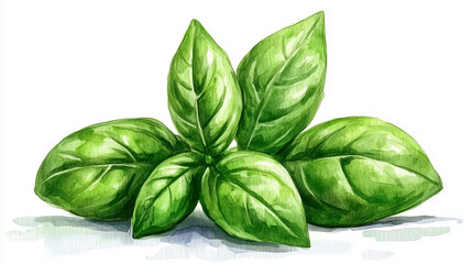 Obraz premium Watercolor basil leaves in vibrant green colors for art and culinary purposes