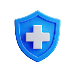 Obraz premium 3d shield with cross icon symbol which is a symbol of Health protection from disease. Health security insurance medical concept, Generative AI