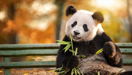 Obraz premium panda eating bamboo